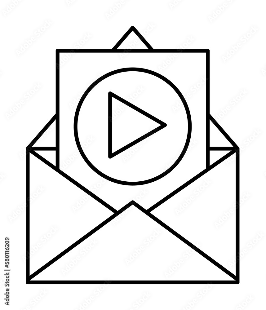 Poster message, play, email icon. simple line, outline of information transfer icons for ui and ux, website