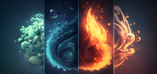 The four elements of fire, water, earth and air in hightextile, the background image - obrazy, fototapety, plakaty