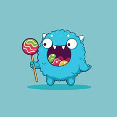 Cute little monster eating lollipop