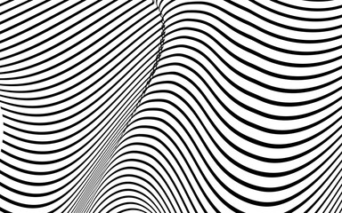 Abstract wave background with black and white striped, futuristic lines