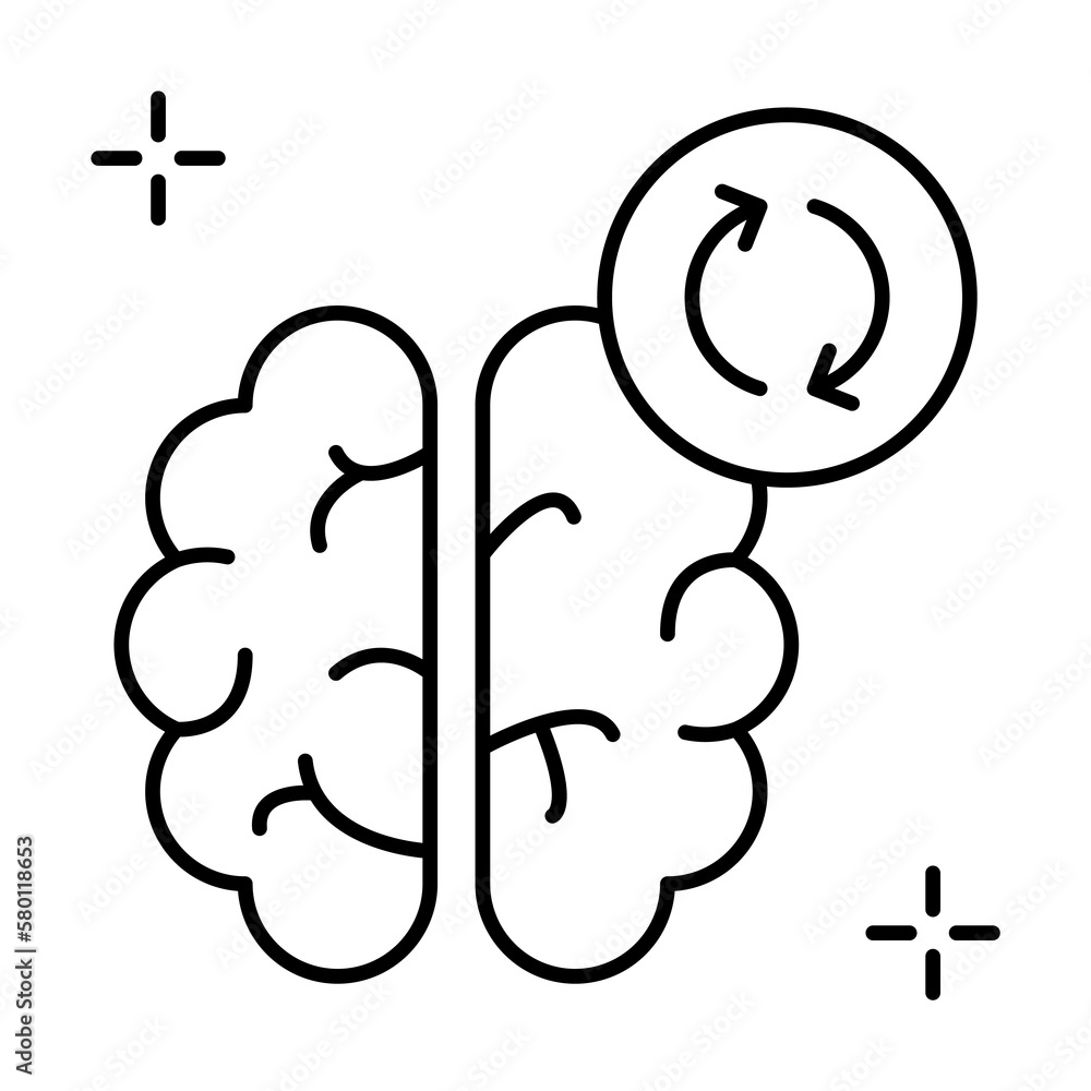 Poster brain, thinking marijuana icon. simple line, outline elements of addictive human for ui and ux, webs