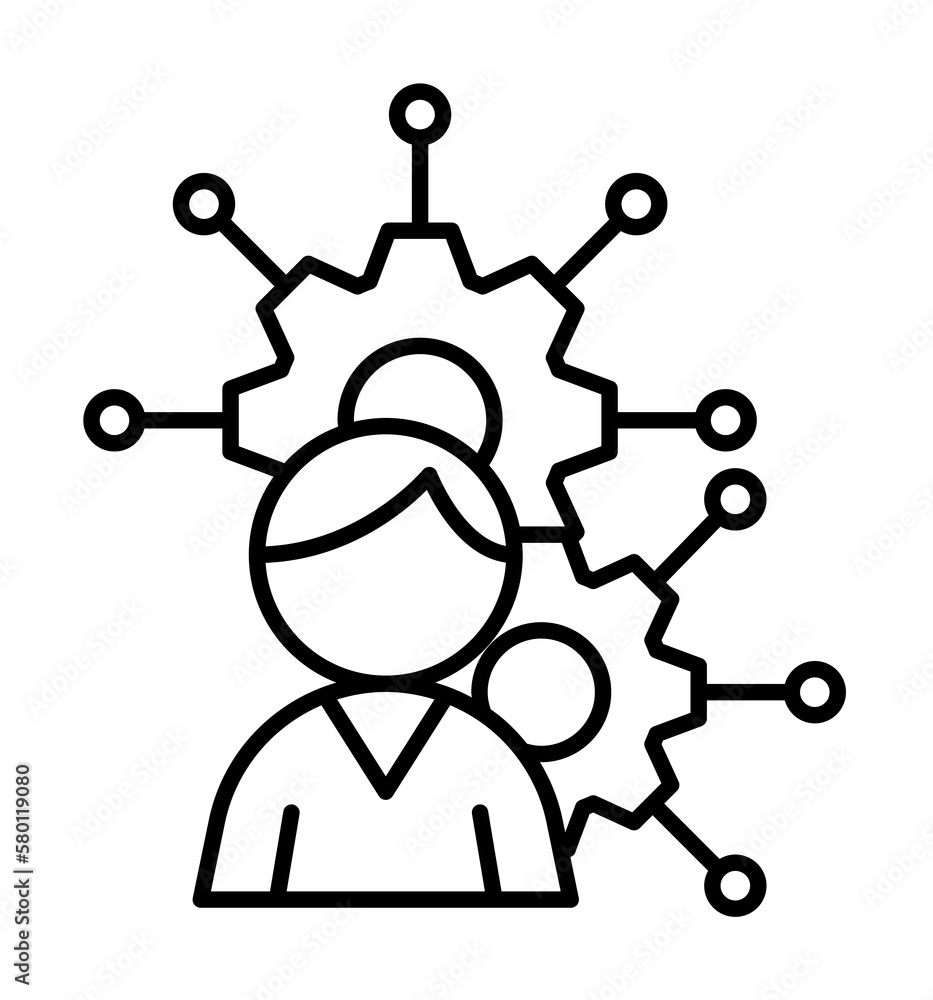 Poster man gear icon. simple line, outline of artificial intelligence icons for ui and ux, website or mobil