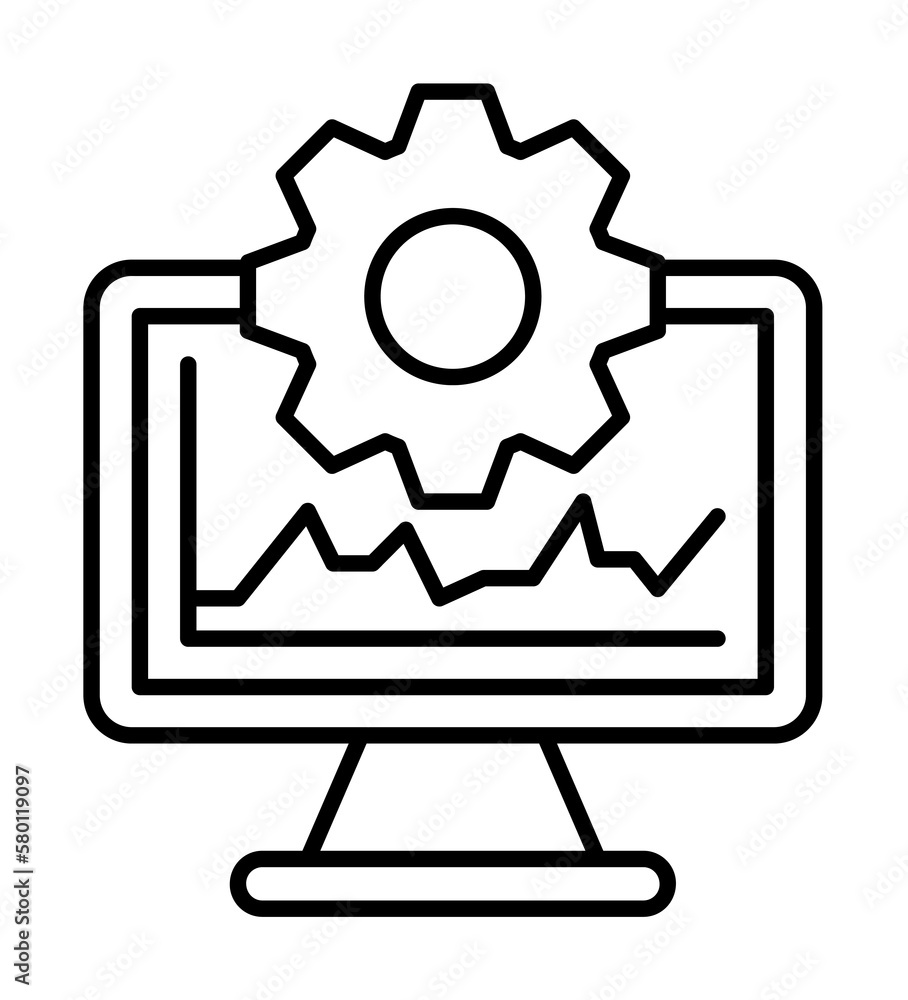 Poster computer gear analytics icon. simple line, outline of artificial intelligence icons for ui and ux, w