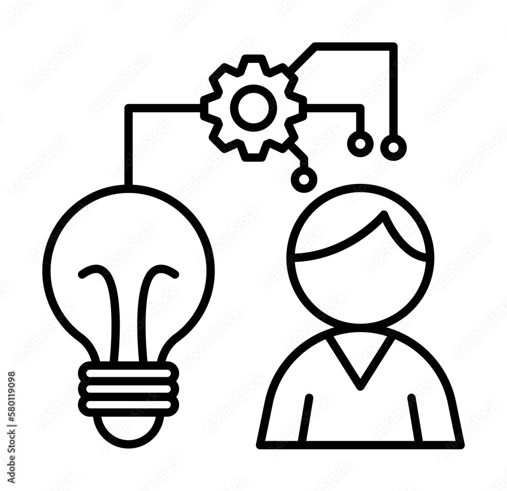 Aufkleber lightbulb gear man innovation icon. simple line, outline of artificial intelligence icons for ui and
