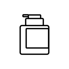 Thin Line Icon press pump bottle for serum, face gel, lotion, foundation. Skin care cosmetics and hygiene product. Pictogram. Vector sign