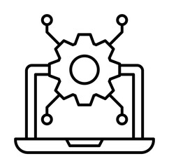 Laptop gear algorithm icon. Simple line, outline of artificial Intelligence icons for ui and ux, website or mobile application on white background