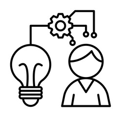 Obraz na płótnie Canvas Lightbulb gear man innovation icon. Simple line, outline of artificial Intelligence icons for ui and ux, website or mobile application on white background