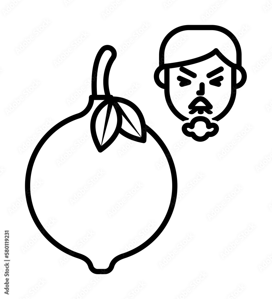 Poster citrus, lemon, allergic face icon. element of problems with allergies icon. thin line icon for websi