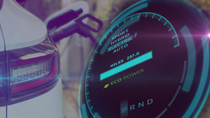Electric car battery in active charging visionary dashboard