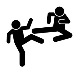 Fototapeta na wymiar Foot hit men kick icon. Simple pictogram of fighting icons for ui and ux, website or mobile application on white background