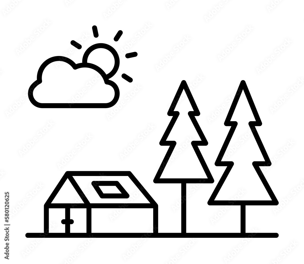 Poster camping icon. simple line, outline of autumn icons for ui and ux, website or mobile application on w