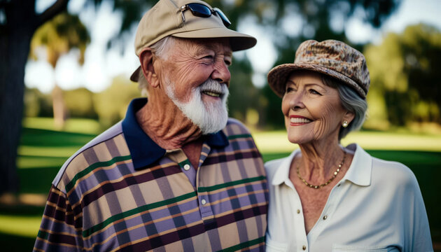 Retirement Goals: Senior Couple Enjoying a Game of Golf (created with Generative AI) - Powered by Adobe