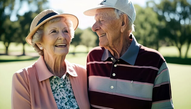 Golden Years on the Green: Mature Couple Embracing Life on the Golf Course (created with Generative AI)
