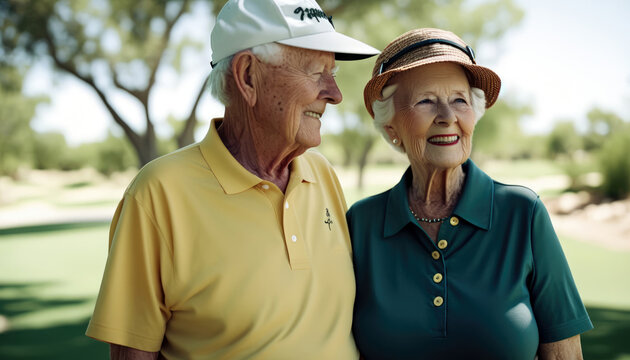 Swing into Happiness: Elderly Couple Savoring a Relaxing Day of Golf (created with Generative AI)