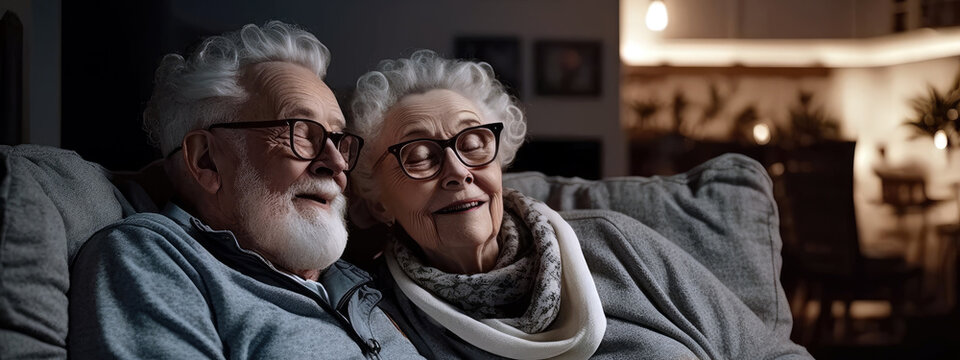 Cozy Movie Night: Senior Couple Enjoying A Night In (created With Generative AI)