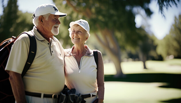 Retirement Goals: Senior Couple Enjoying a Game of Golf (created with Generative AI) - Powered by Adobe