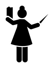 Woman teacher learning college pictogram icon on white background