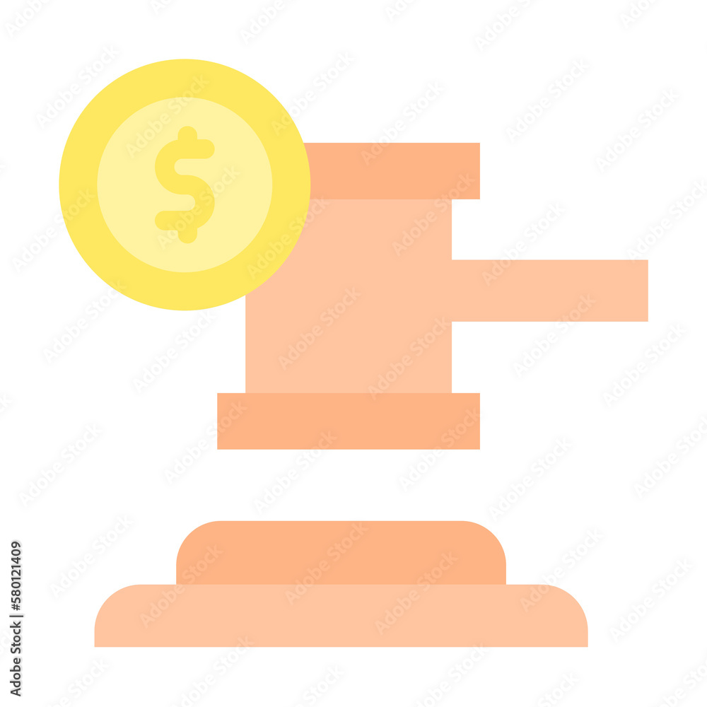 Poster money coin hammer icon. simple color elements of bankruptcy icons for ui and ux, website or mobile a