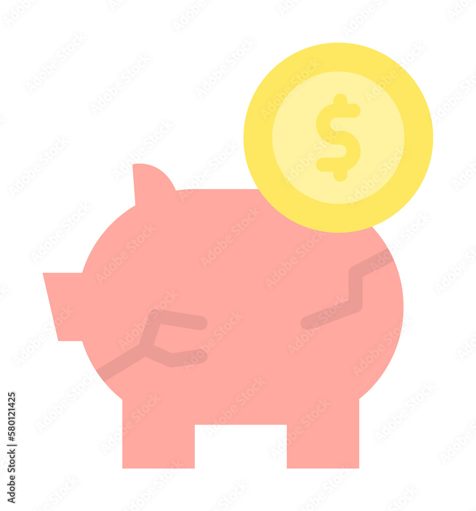 Poster piggy bank dollar coin icon. simple color elements of bankruptcy icons for ui and ux, website or mob