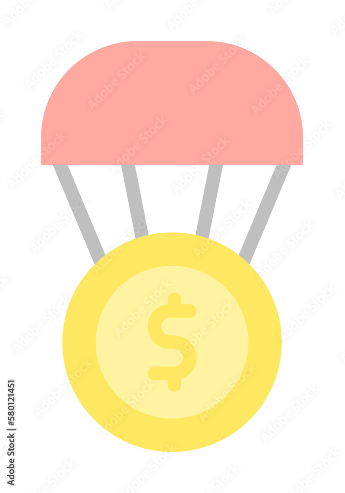 Poster dollar coin parachute icon. simple color elements of bankruptcy icons for ui and ux, website or mobi