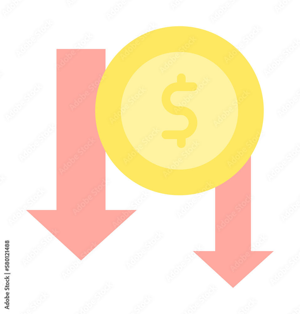 Poster arrow down coin dollar icon. simple color elements of bankruptcy icons for ui and ux, website or mob