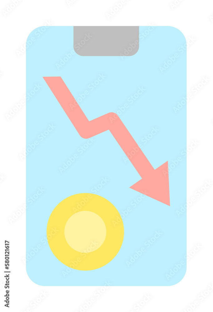 Poster smartphone arrow down coin icon. simple color elements of bankruptcy icons for ui and ux, website or