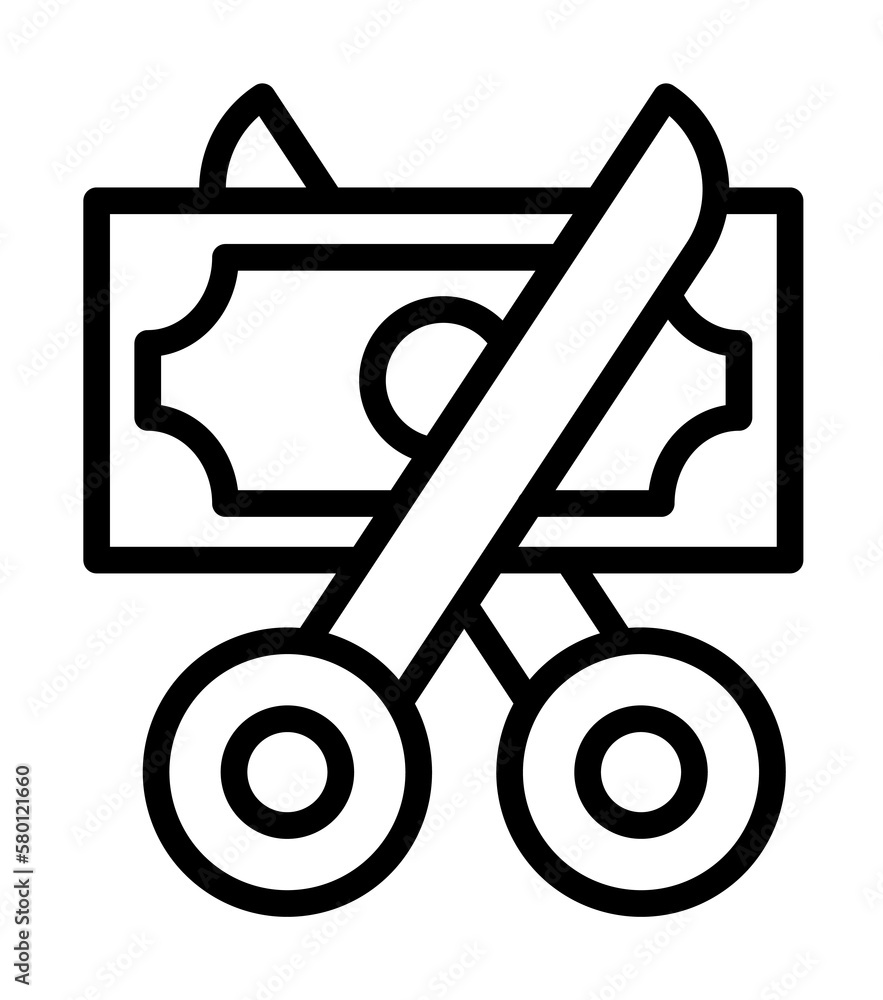 Poster scissors money icon. simple line, outline elements of bankruptcy icons for ui and ux, website or mob