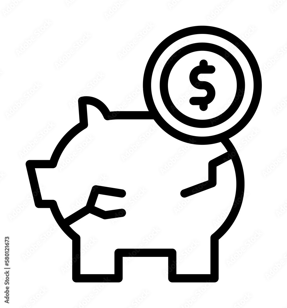 Poster piggy bank dollar coin icon. simple line, outline elements of bankruptcy icons for ui and ux, websit