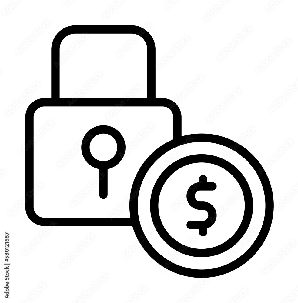 Poster dollar coin lock icon. simple line, outline elements of bankruptcy icons for ui and ux, website or m