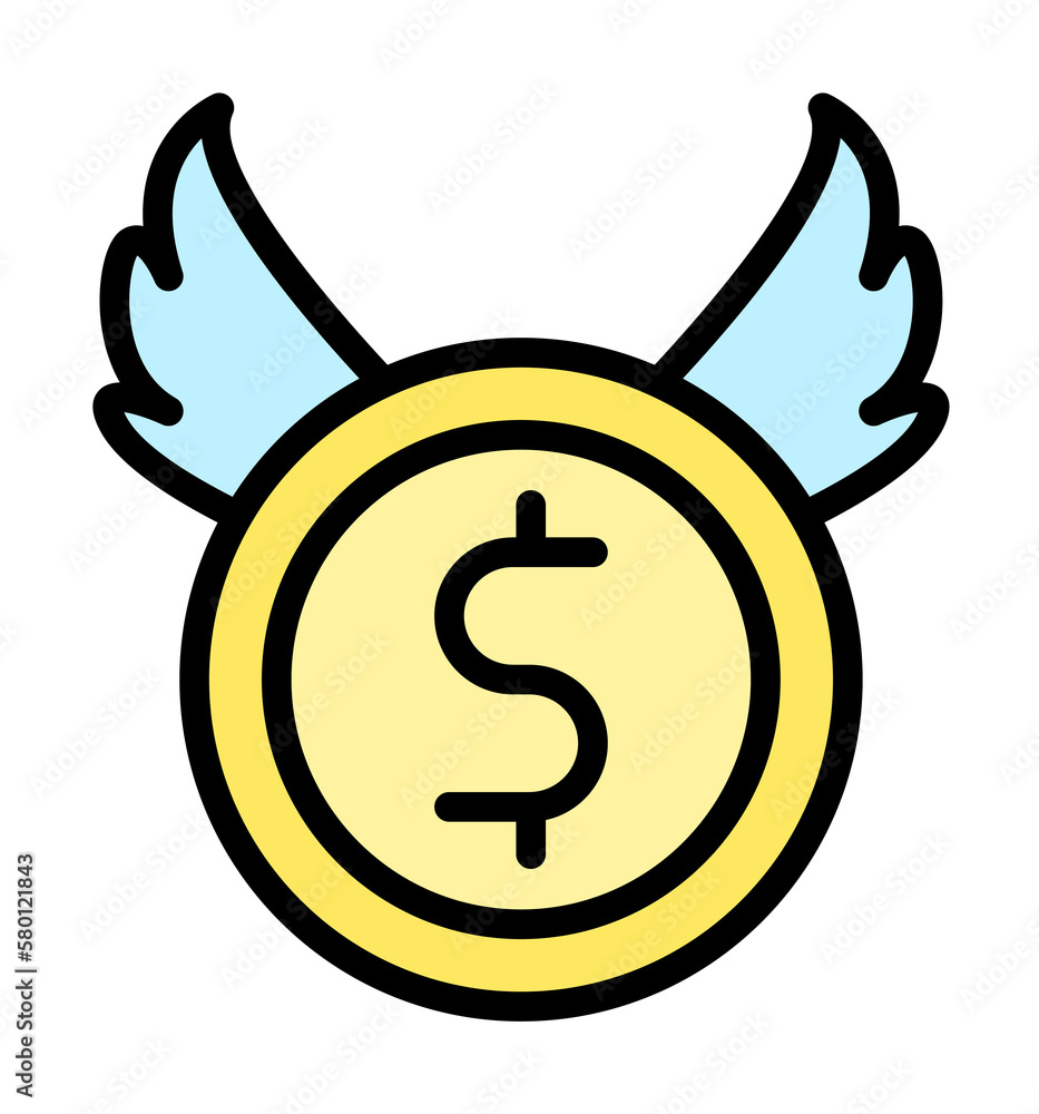 Poster coin dollar wings icon. simple color with outline elements of bankruptcy icons for ui and ux, websit