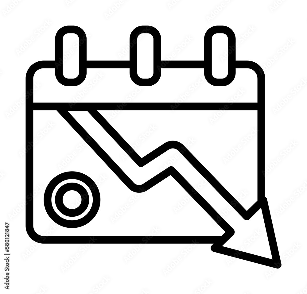 Aufkleber calendar arrow down coin icon. simple line, outline elements of bankruptcy icons for ui and ux, webs
