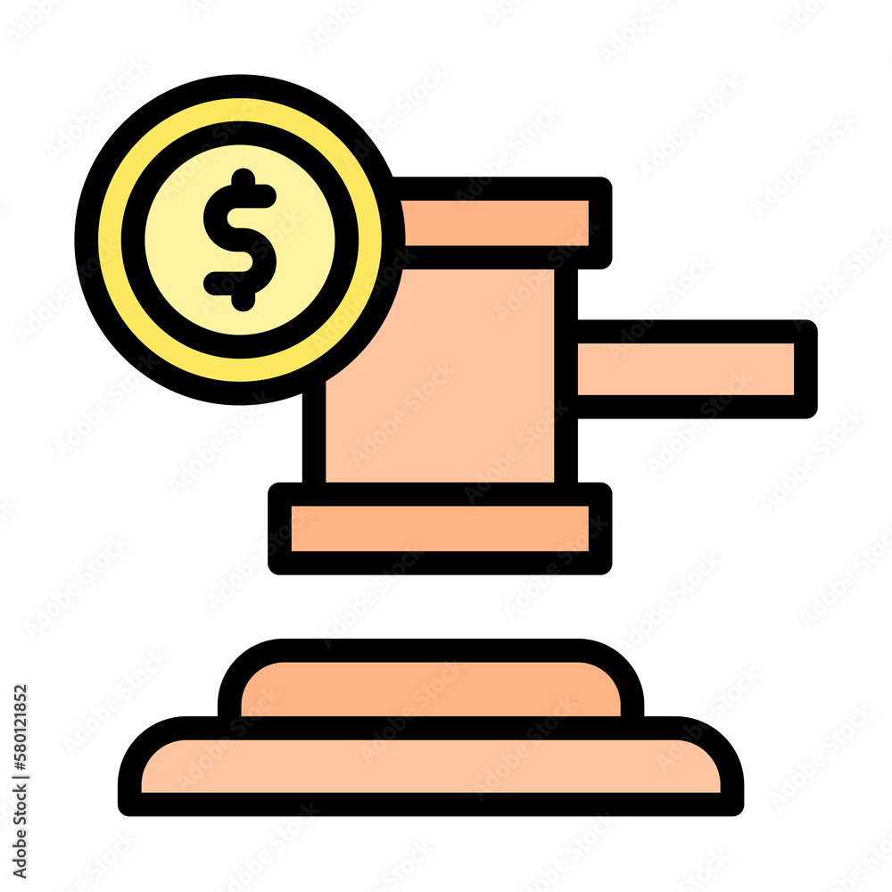 Aufkleber money coin hammer icon. simple color with outline elements of bankruptcy icons for ui and ux, websit