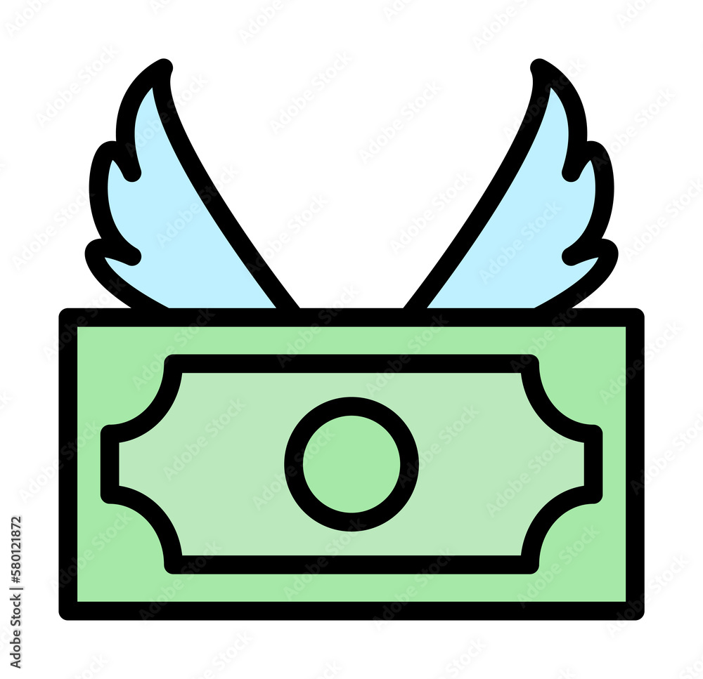 Poster dollar money wings icon. simple color with outline elements of bankruptcy icons for ui and ux, websi