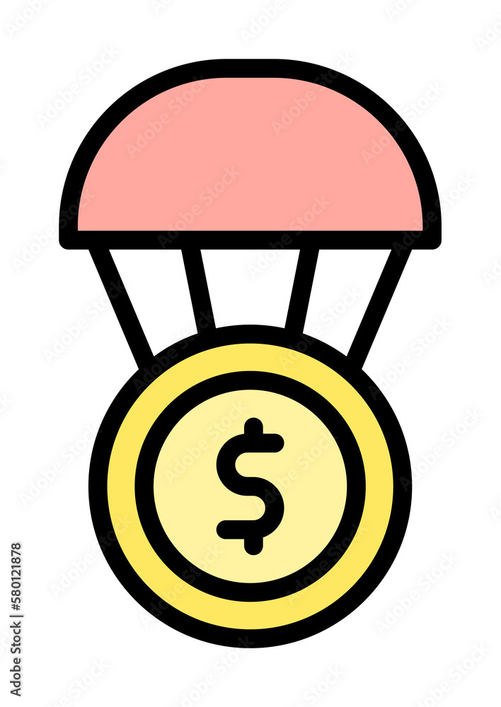 Aufkleber dollar coin parachute icon. simple color with outline elements of bankruptcy icons for ui and ux, we
