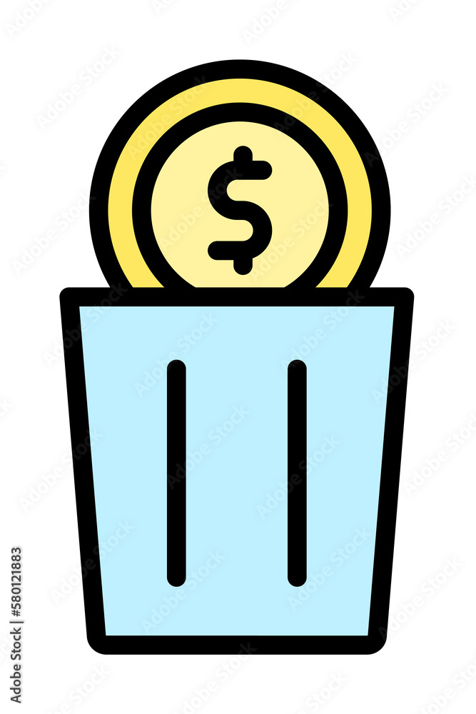 Poster trash can coin dollar icon. simple color with outline elements of bankruptcy icons for ui and ux, we
