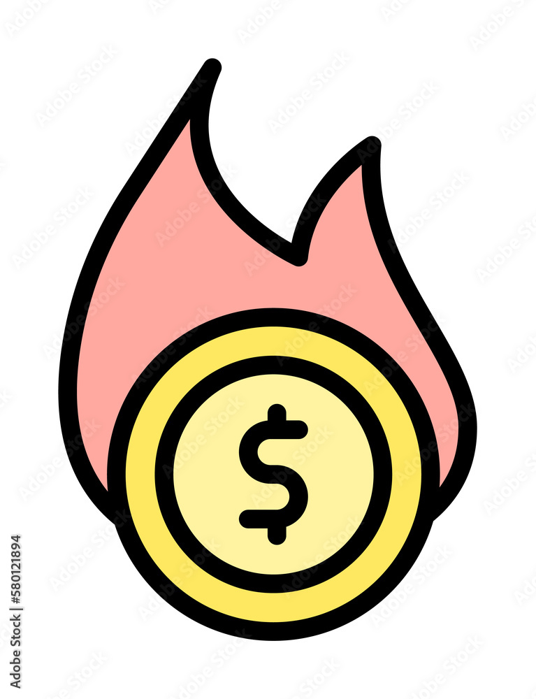 Aufkleber coin dollar fire icon. simple color with outline elements of bankruptcy icons for ui and ux, website