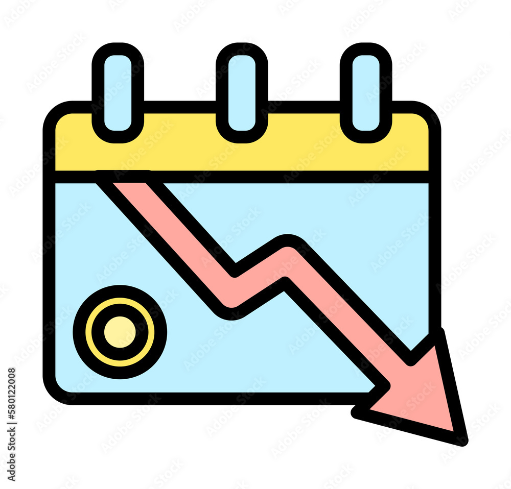 Poster calendar arrow down coin icon. simple color with outline elements of bankruptcy icons for ui and ux,