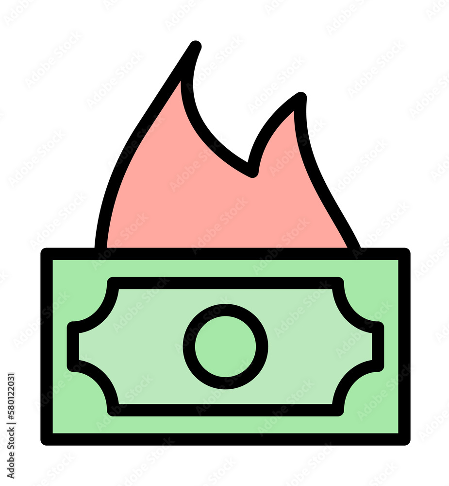 Poster money fire icon. simple color with outline elements of bankruptcy icons for ui and ux, website or mo