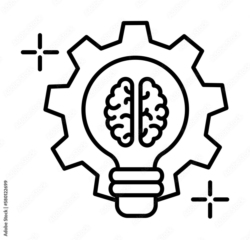 Sticker Gear bulb brain icon. Element of brain concept on white background