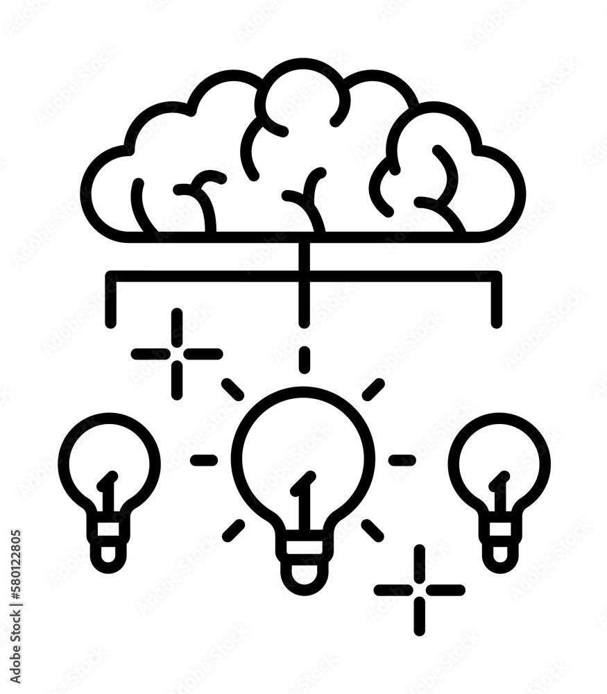 Sticker idea bulbs brain icon. element of brain concept on white background