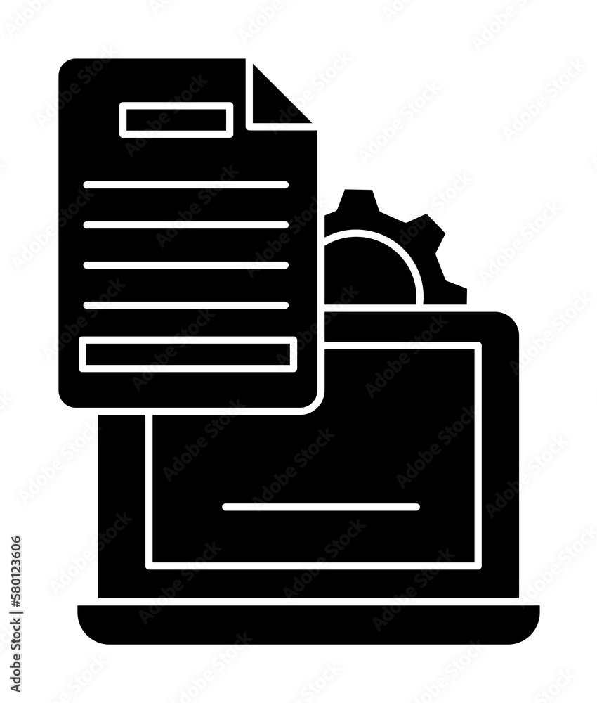 Aufkleber computer gear document icon. simple business intention icons for ui and ux, website or mobile applic