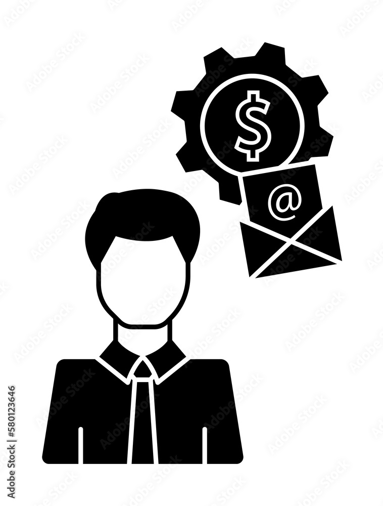 Poster man email dollar icon. simple business intention icons for ui and ux, website or mobile application 