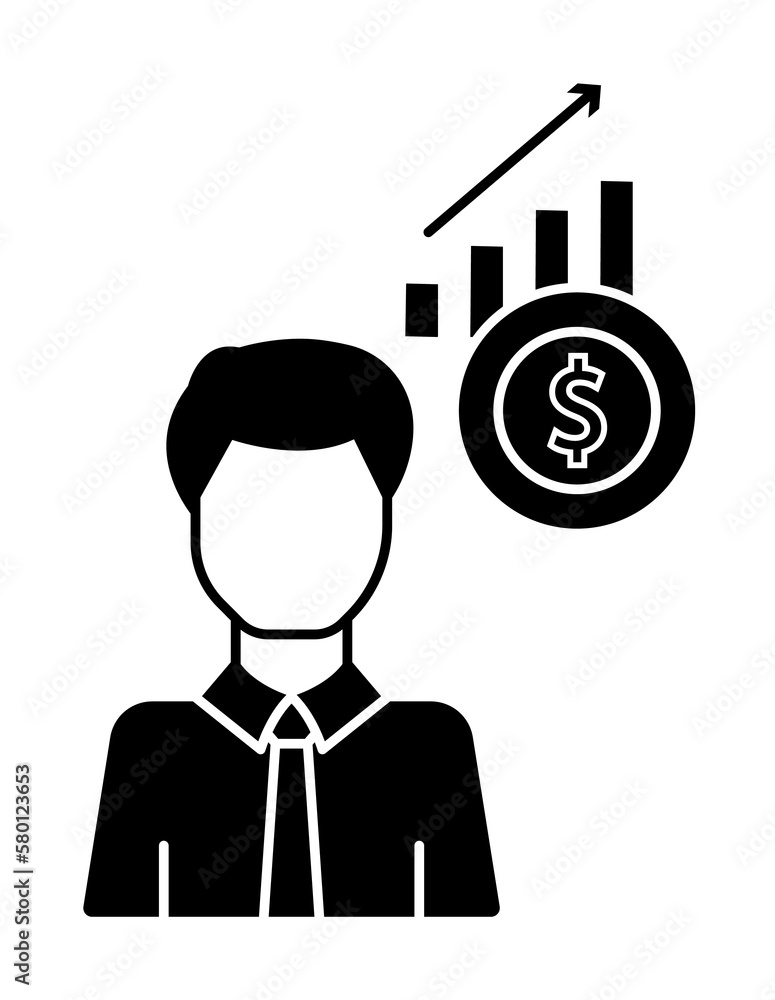 Poster man arrow dollar icon. simple business intention icons for ui and ux, website or mobile application 