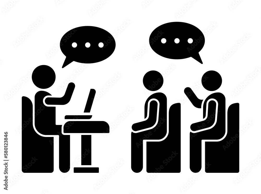 Poster bubbles questions laptop trainer icon. simple business indoctrination icons for ui and ux, website o