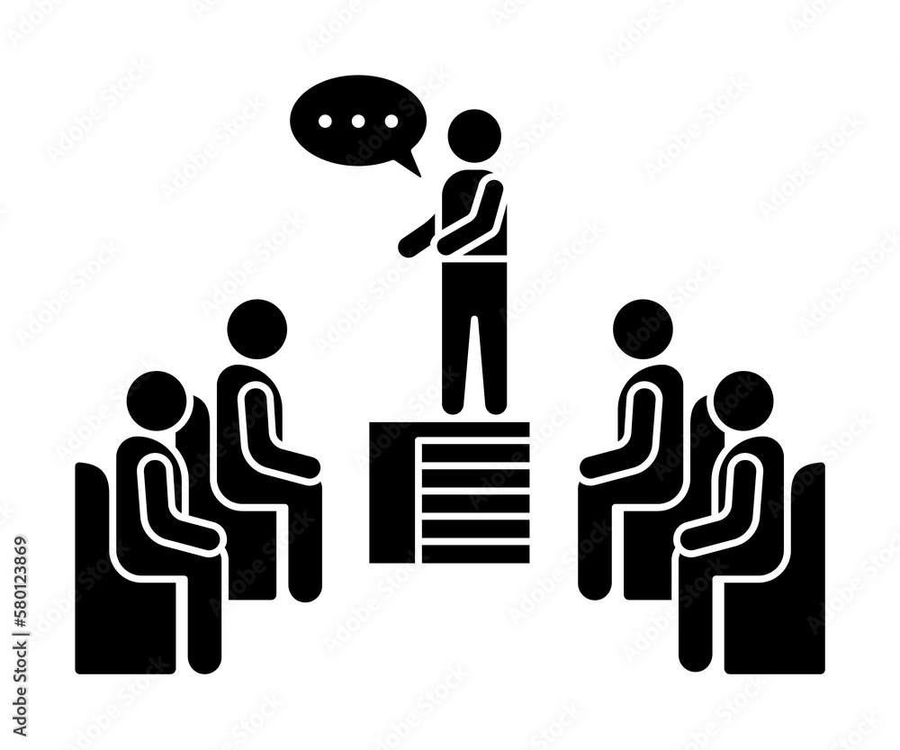 Poster bubble discussion sitting training icon. simple business indoctrination icons for ui and ux, website