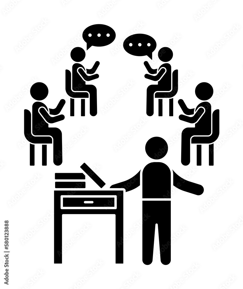 Poster table books discussion training icon. simple business indoctrination icons for ui and ux, website or
