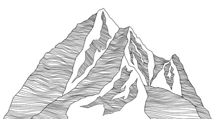 Mountain futuristic illustration. Png background wavy lines. Nature sketch. Abstract landscape.