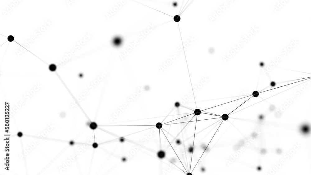 Poster The distribution of triangular shapes in space. Network connection structure. Big data digital background. 3D rendering.