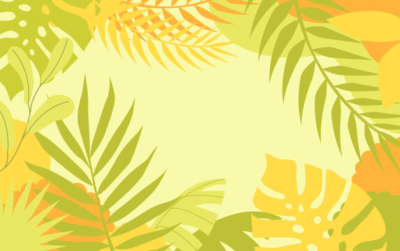 Green and yellow tropical palm leaves vector background illustration