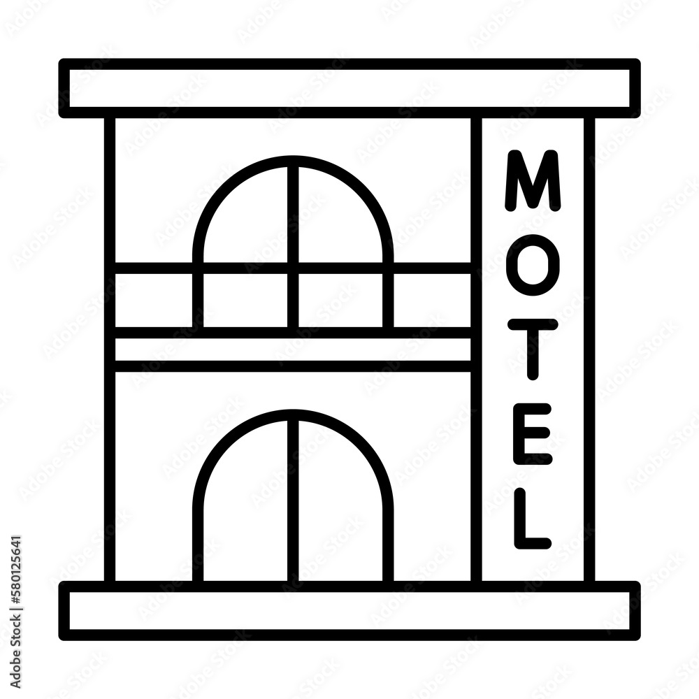 Poster motel, building icon. simple line, outline elements of city for ui and ux, website or mobile applica